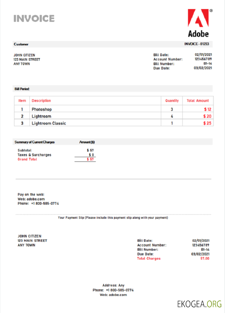 Facture Adobe aux États , Unis